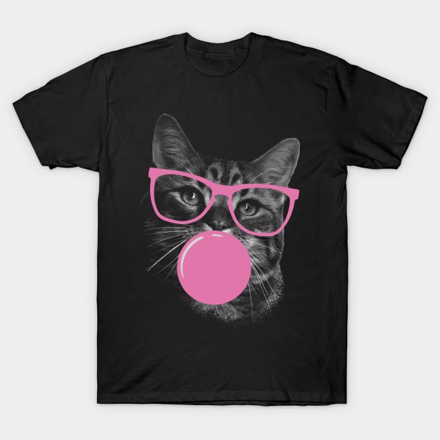 Cute Sassy Cat Pink Bubble Gum T-Shirt by Kali Space